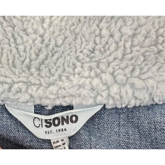 Ci Sono Medium Wash Sherpa-Lined Denim Jacket M Faux Fur Collar Womens - Picture 5 of 5